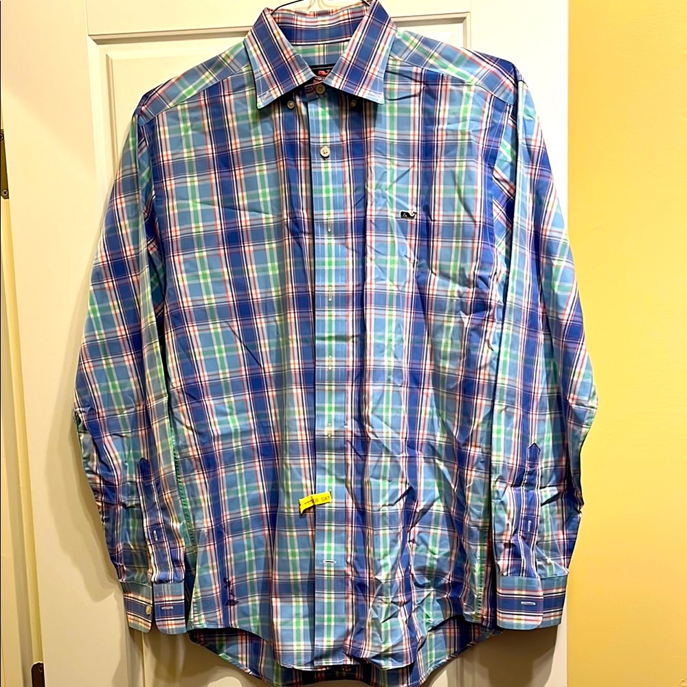 Men’s Vineyard Vines Whale Shirt size M Blue and Green Plaid